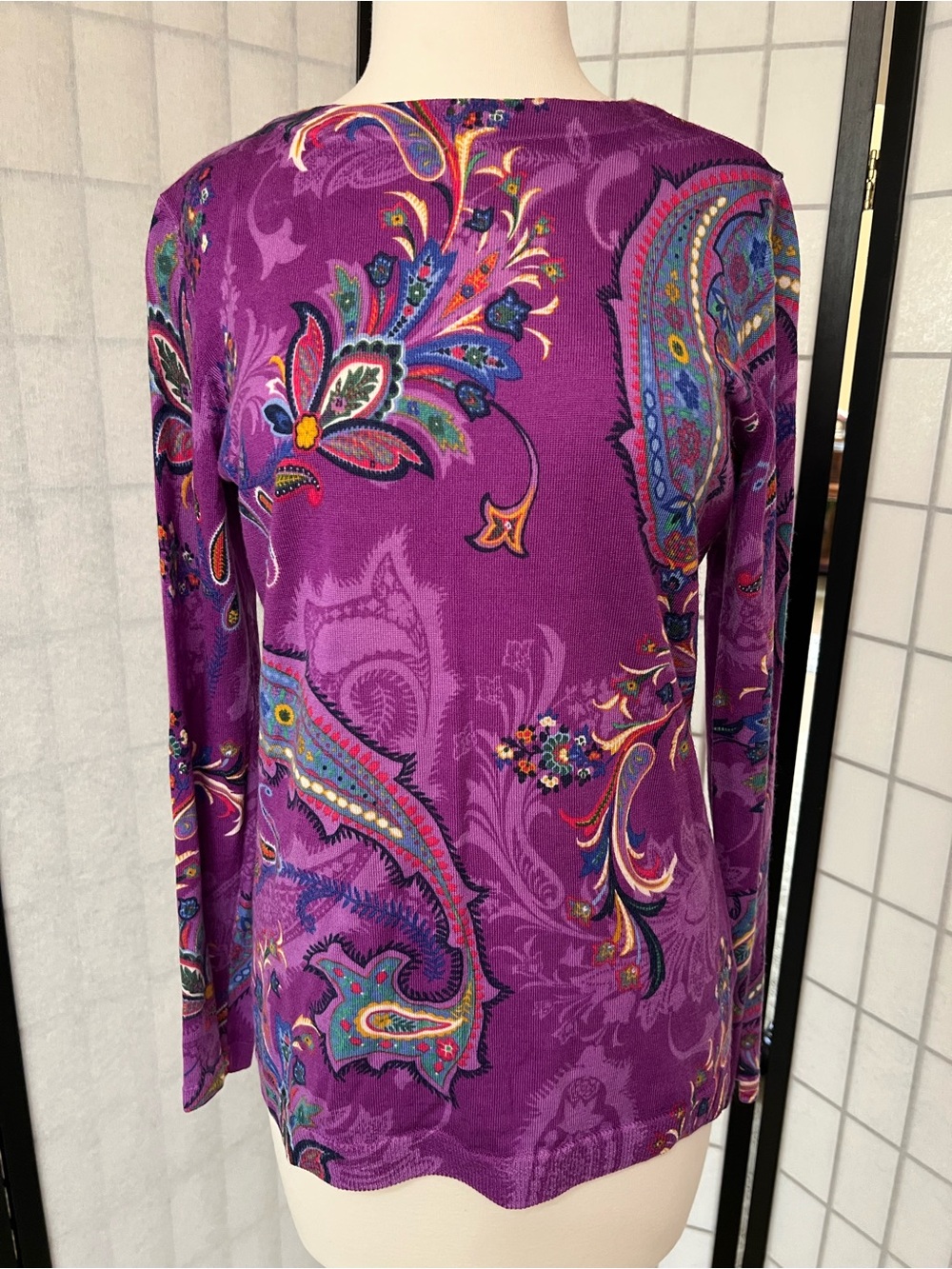 Talbots Purple Paisley-Print Long Sleeve Top